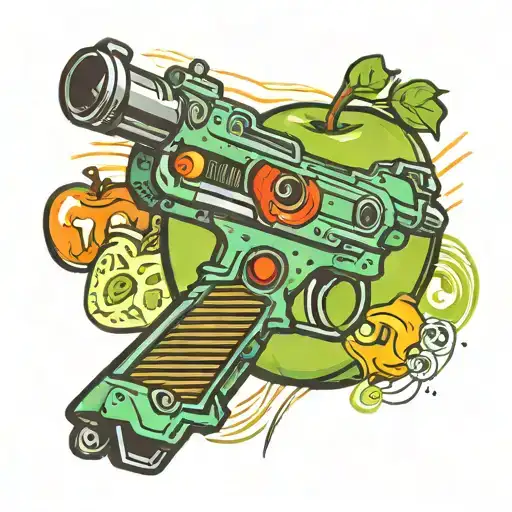 A Retro Laser Gun Vaporizing A Green Apple