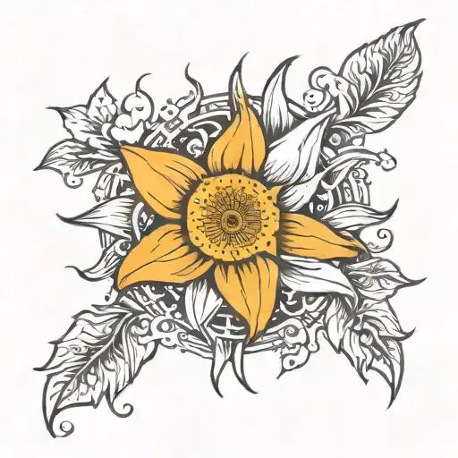 Sun And Lily Flower Surrounded