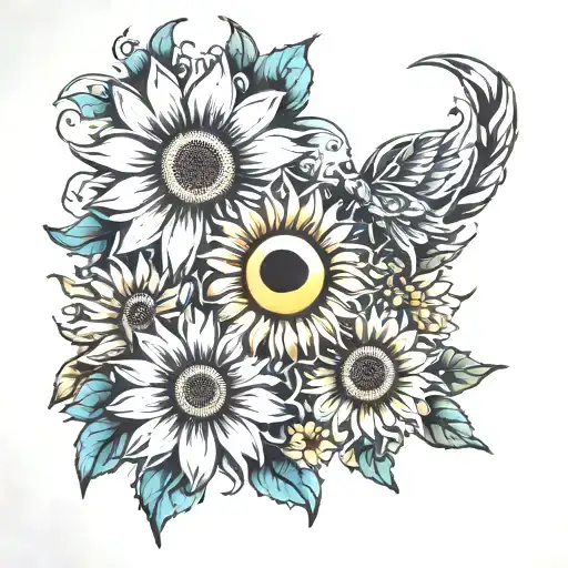 Sun And Daisy Flower Surrounded