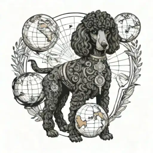Atlas Black Standard Poodle Shaved Short Hair Holding The World