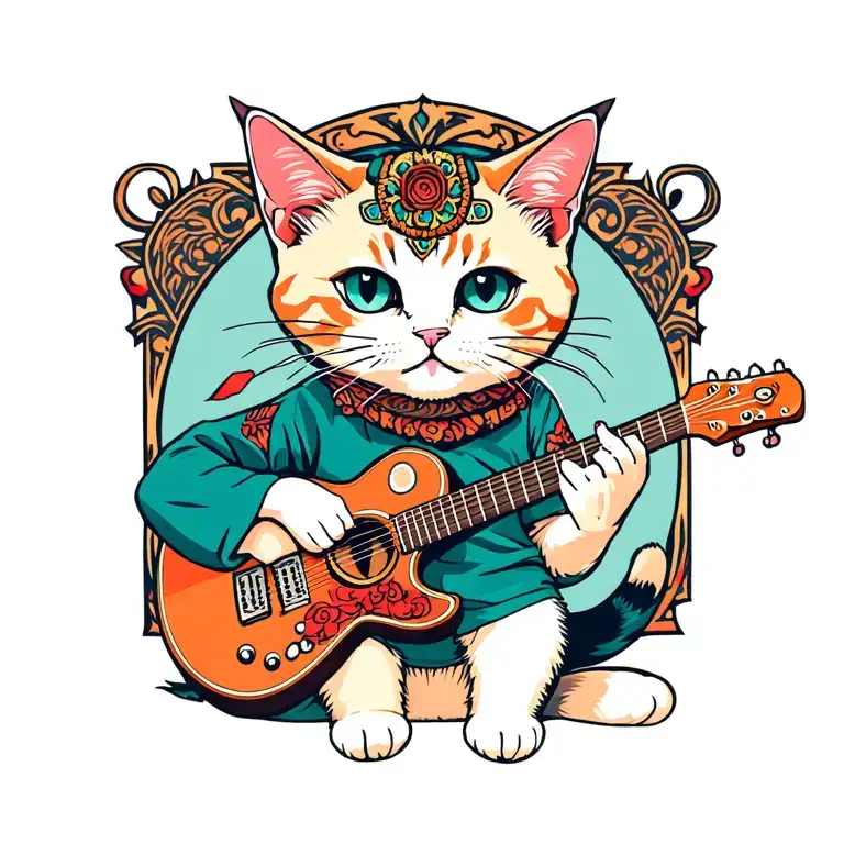 Samari Cat Playing A Guitar