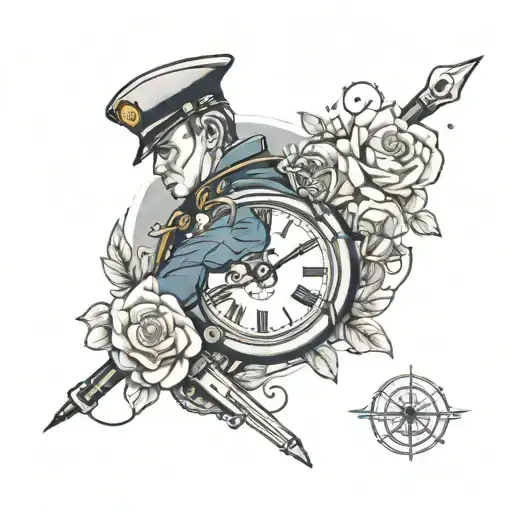 Create A Tattoo Design With Navy Soldier With Time Travel Concept