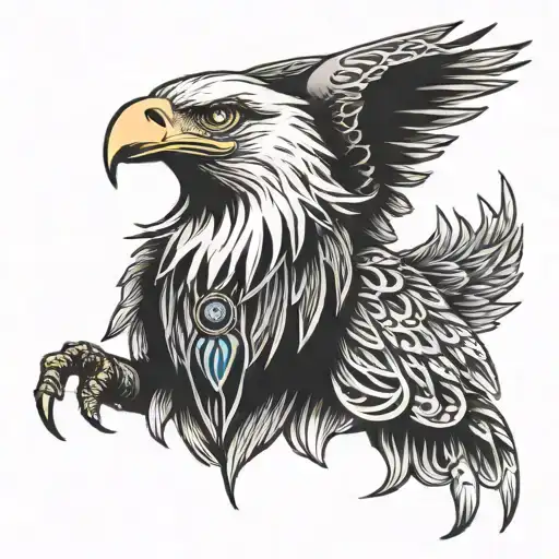 Eagle With Lion Head Tattoo Holding