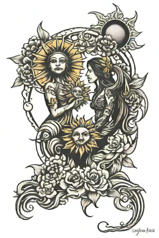 Sun And Daughter Holding Hands From The Back