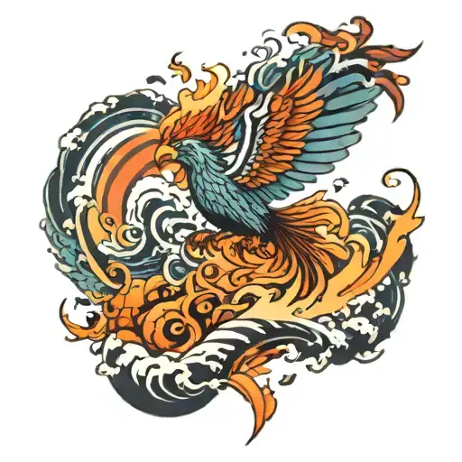Phoenix Coming Out Of A Tornado That Is A Wave And Fire Clashing