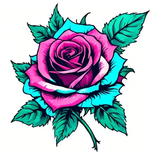 Cyan Blue And Hot Pink Rose Intertwined
