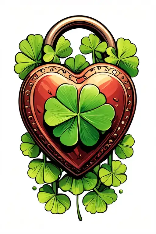4 Leaf Clover In Heart Shaped Lock
