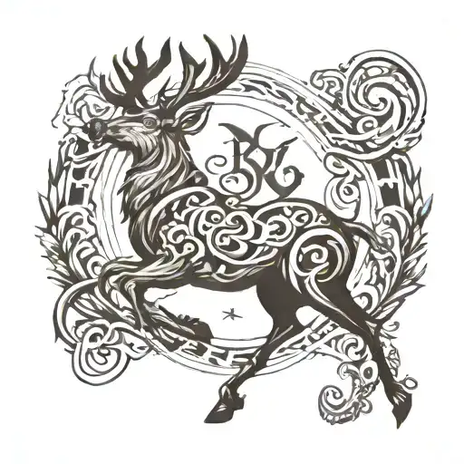 Norse Stag And Norse Alphabet