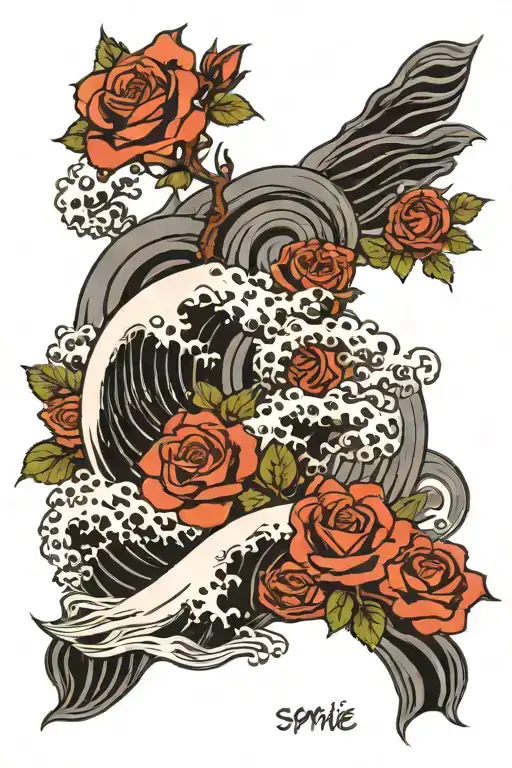 Rose And Hokusai Waves Black And White With The Name Sophie In It