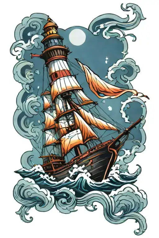 Ship And Lighthouse