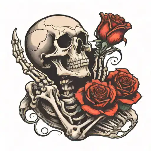 Skeleton Praying Hands Holding Rose