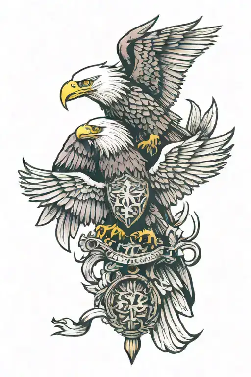 Falg And Eagle Perched