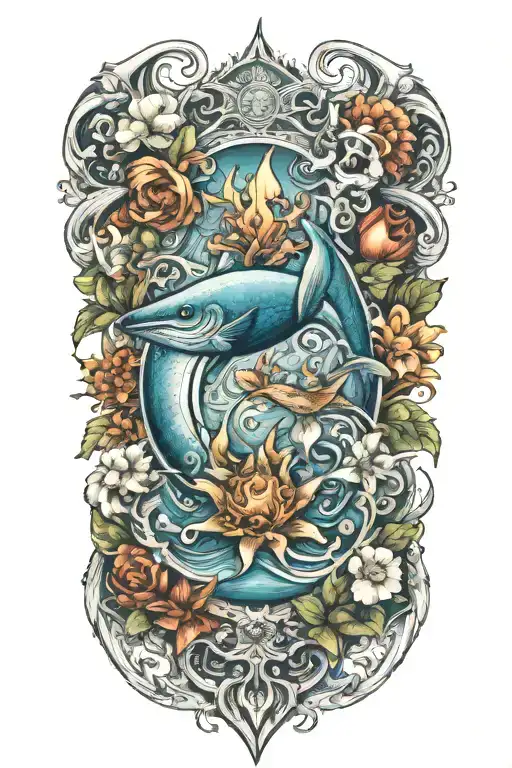 An Intricate Floral Design Incorporating Elements Of The Sea And Islands