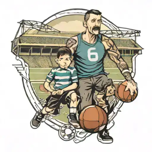 Father And Son With A Football Stadium Picture