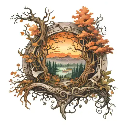 A Mystical Forest Scene With Hidden Musical Elements Intertwined In The Trees