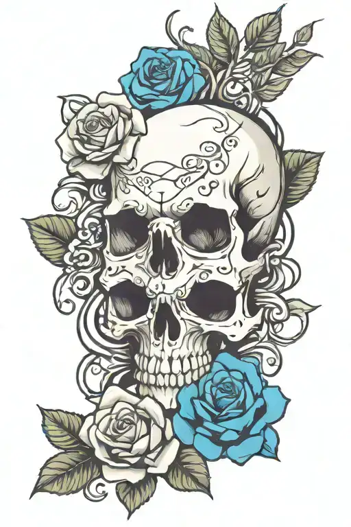 Skull And Rose Intertwined