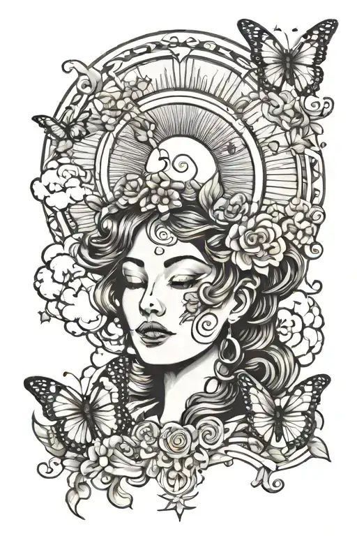 Sun On Shoulder With Serenity Pray With Butterflies Clouds And Flowers