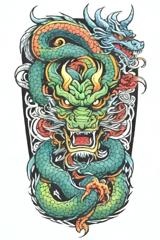 Colorful Japanese Tribal Tattoo With Dragon
