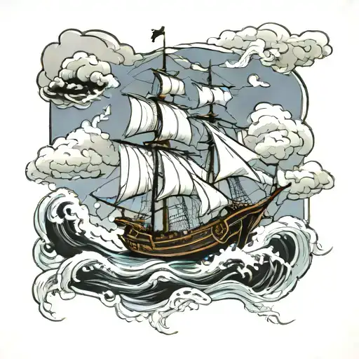 Pirate Ship Sailing Through Stormy