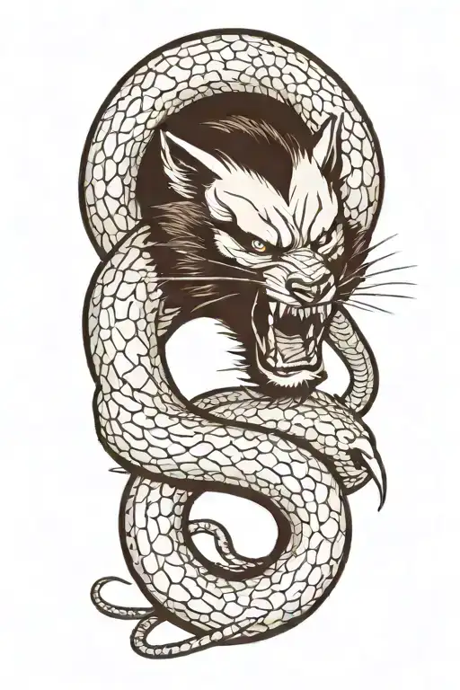 A Wolverine Fighting A Snake Coiled