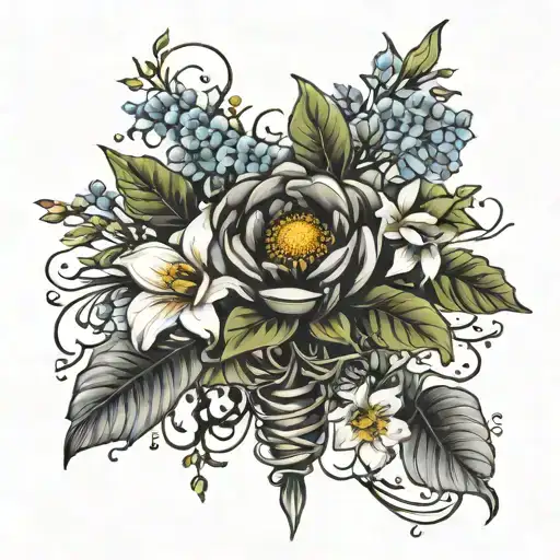 Birth Flower Bouquet With Roots Growing