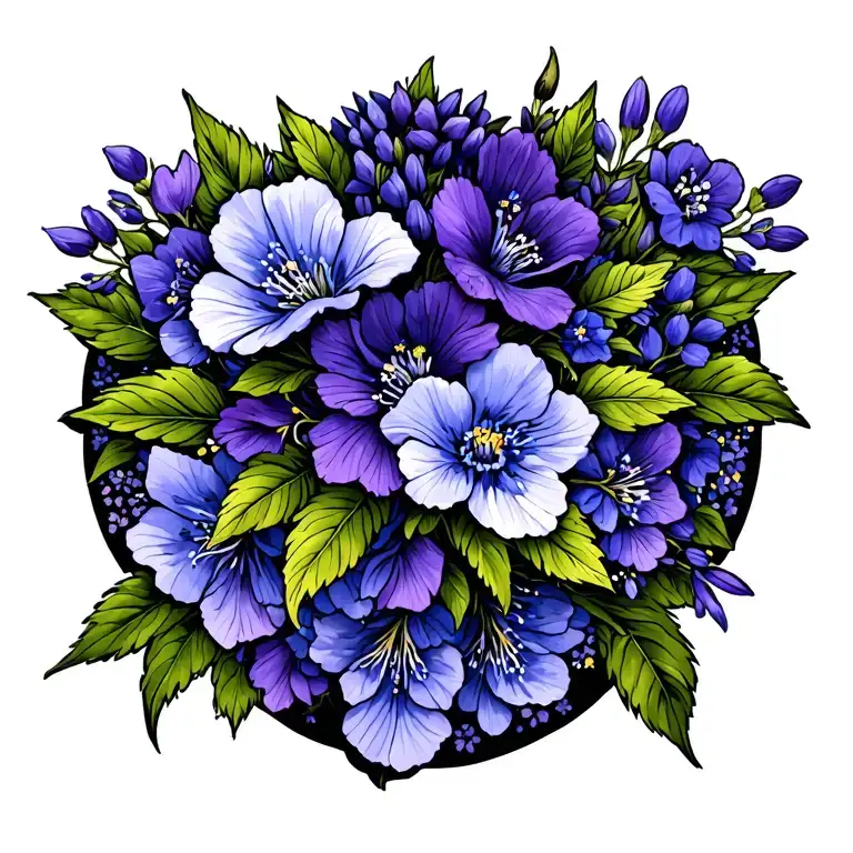 Violet And Larkspur Flowers Intertwined