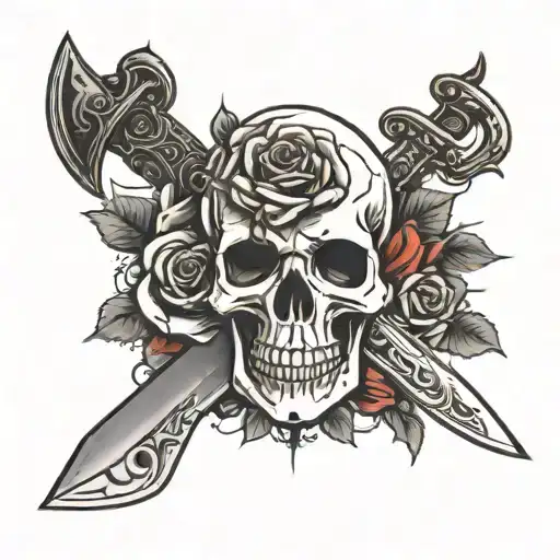 Skull And Knife And Rose