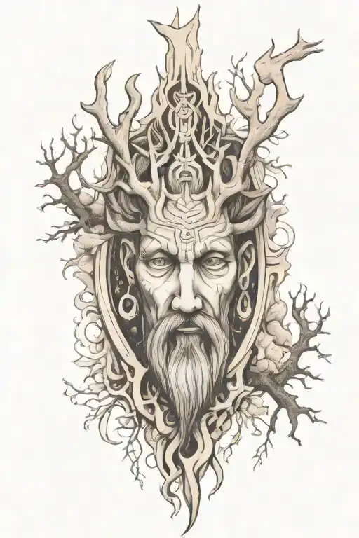 Standing God With Deer Antlers