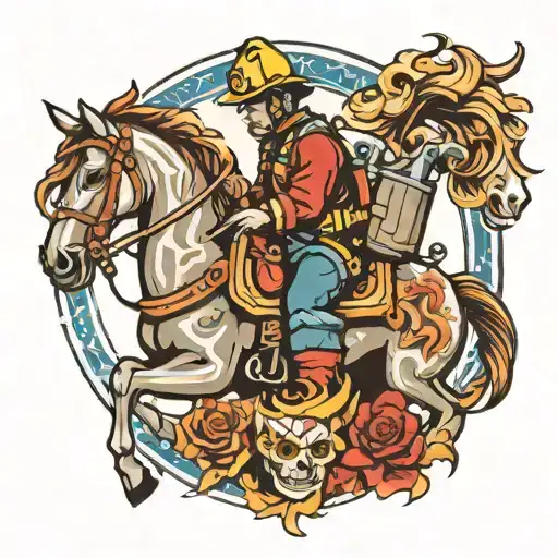Fireman With Face Riding Horse