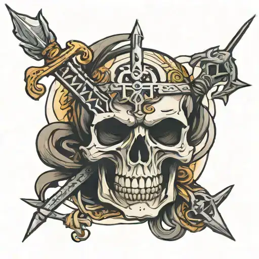 A Skeleton Pierced By 3 Swords