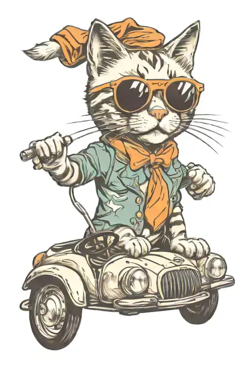 Funny Cat With Sunglasses Driving A Car