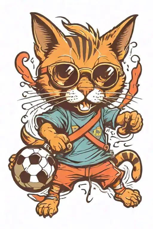 Funny Cat With Sunglasses Playing Soccer