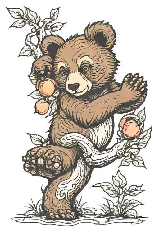 Bear Cub And Peach Tree
