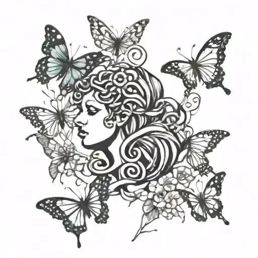 Medusa And Butterflies Surrounding