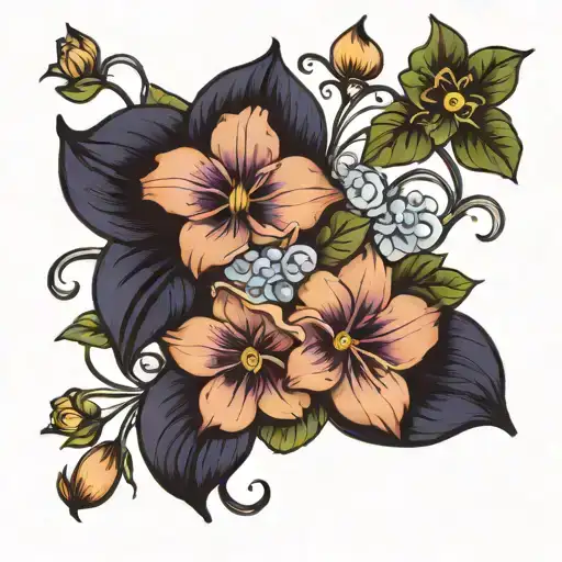 Violets And Water Lilys