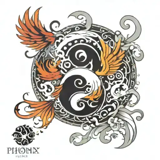 Phoenix Ying Yang Symbol Combined