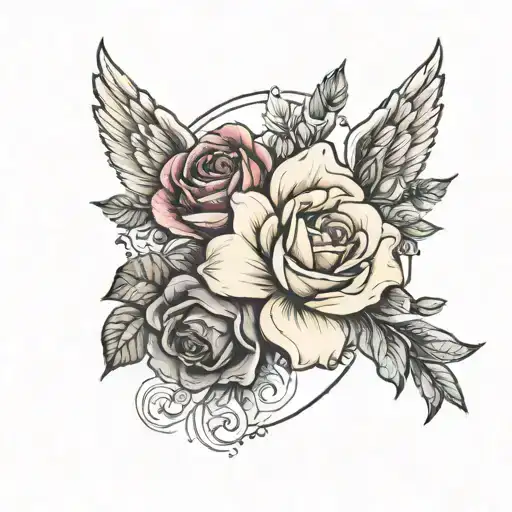 Roses And Angel Wings And Magnolia Flowers