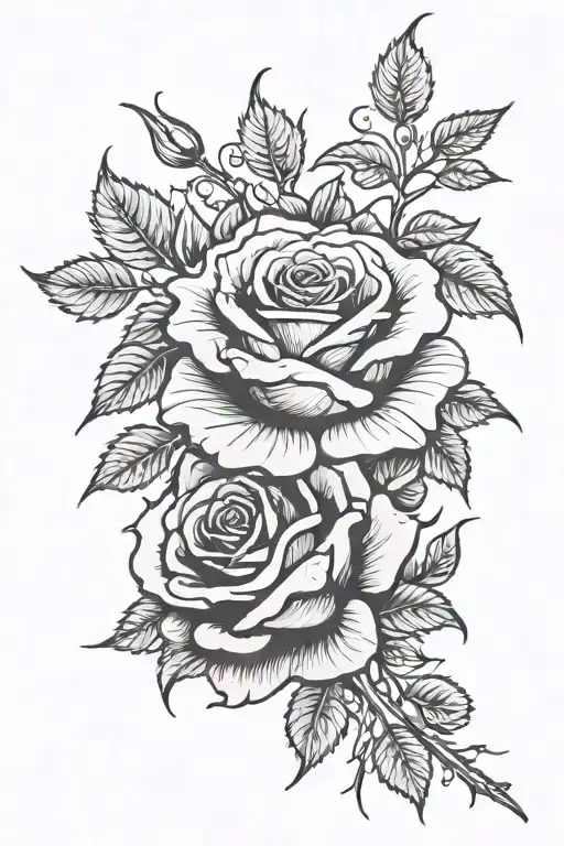 Rose With Stem And Thorn Branches