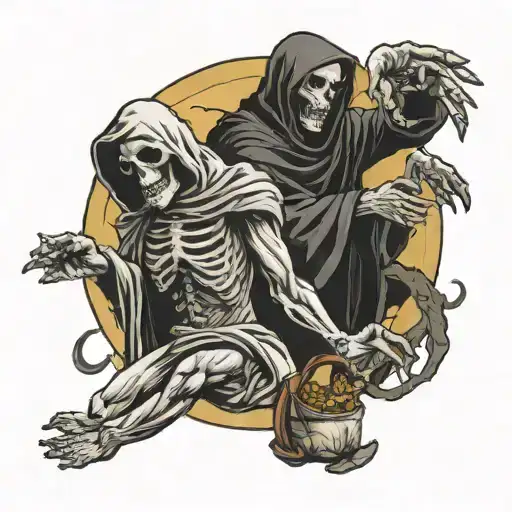 Creation Of Adam With A Grim Reaper And A Angel