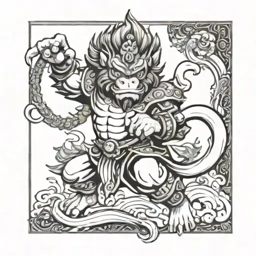 Monkey King Black And White Fighting Foo Dog