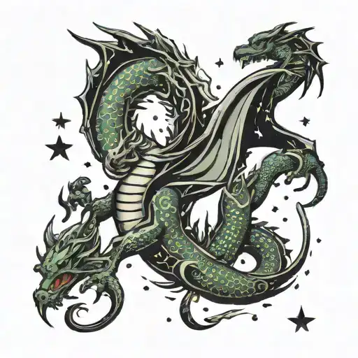 Dragon Turning Into The Sign Of Libra With Stars On The Back Passing Onto The Hand