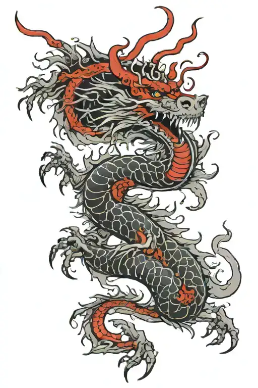 Red Trash Polka Japanese Dragon