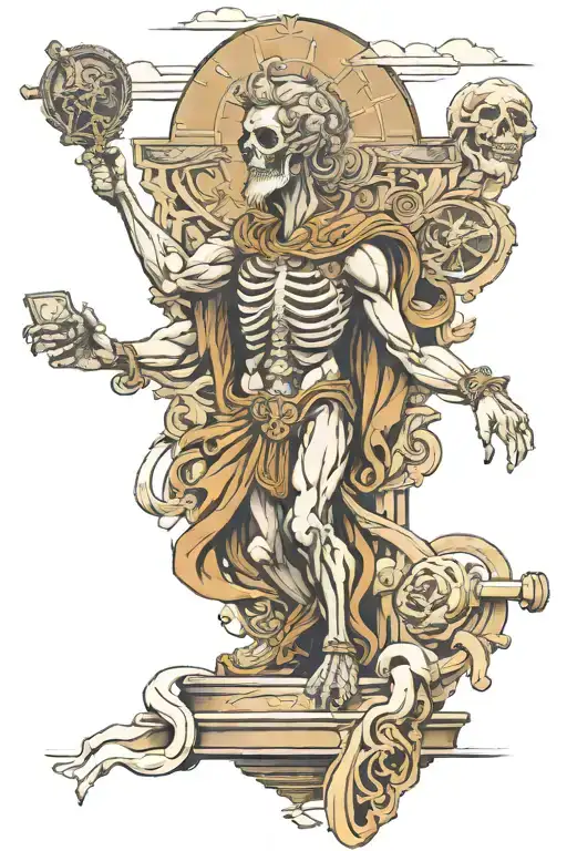 A Combination Of Zeus And Skeleton Images And A Roman Statue