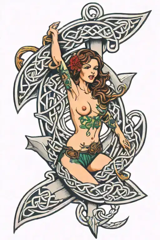 Celtic Knot Anchor With Nude Pinup Girl