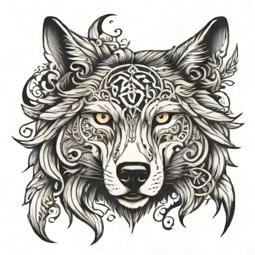 Wolf Face With Infinty Symbol Hinduism Influence
