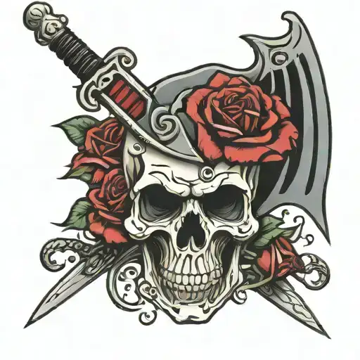 Skull With Sword And Rose