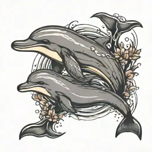 Baby Dolphin Swimming With Mom Dolphin