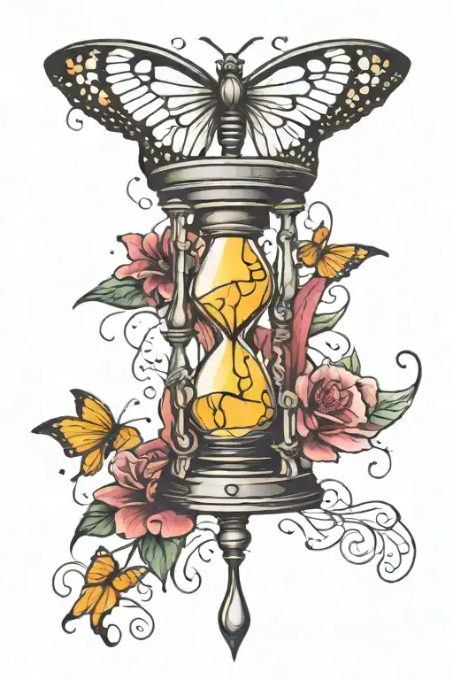 Broken Hourglass Filled With Butter Fly Coming Out