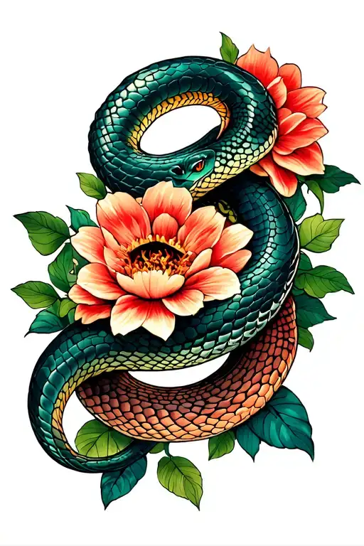 Snake And Flowers