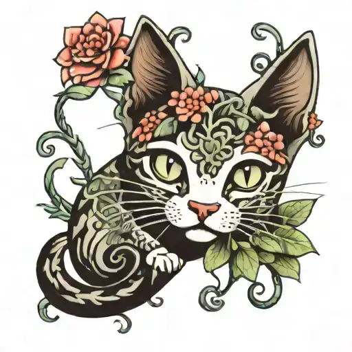 Cat With Succulent Plant Vines